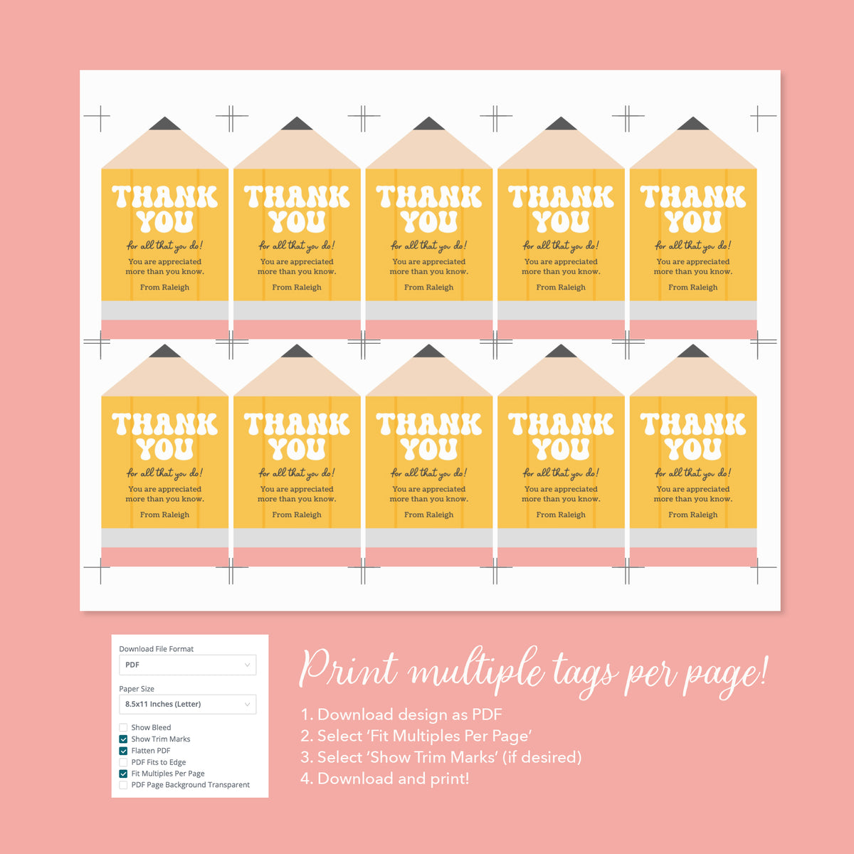 Pencil Teacher Appreciation Tag Template