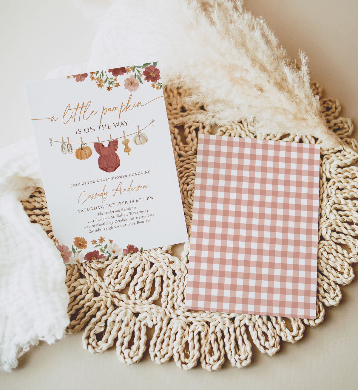 Burgundy Floral Little Pumpkin Baby Shower Invitation