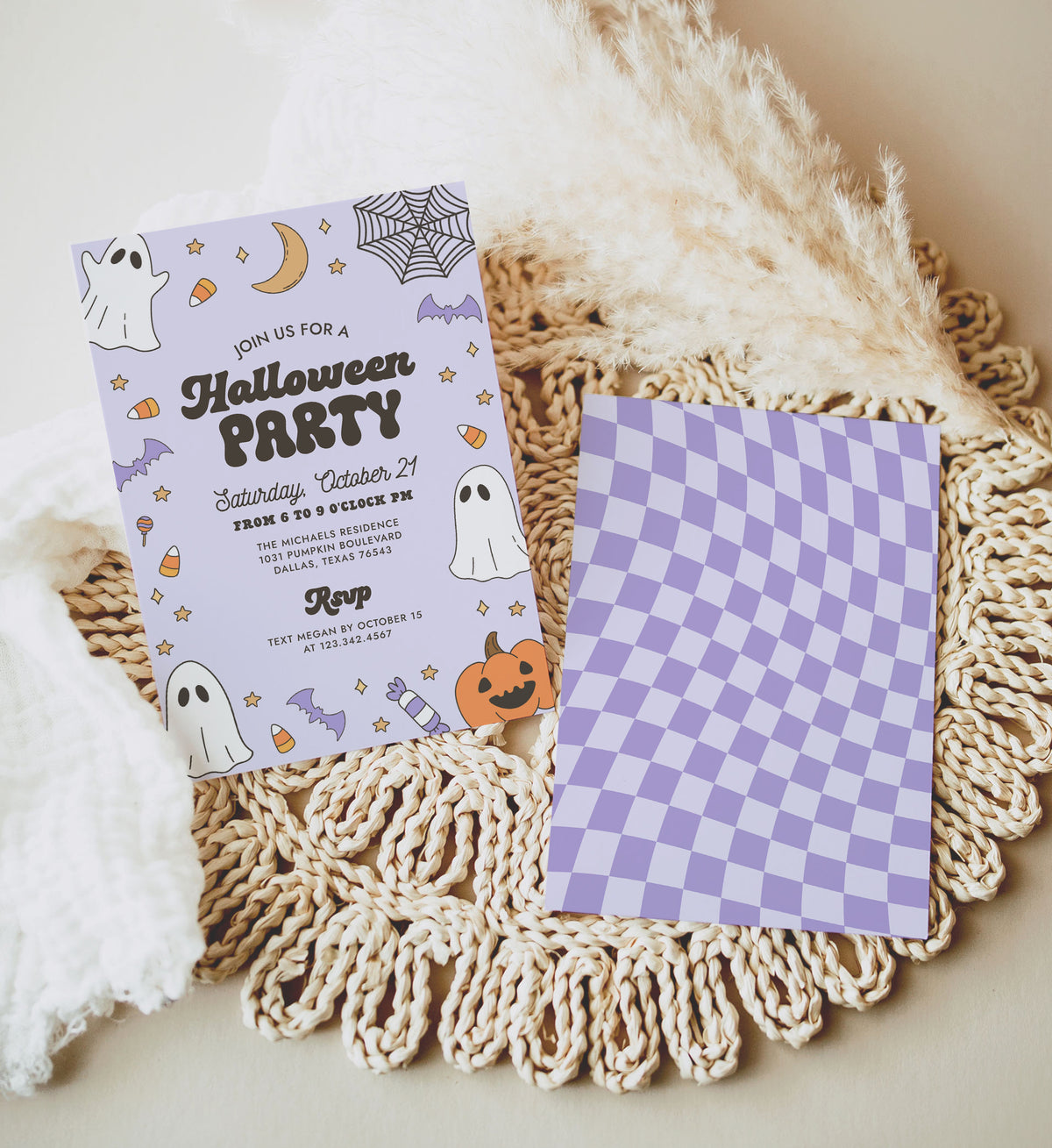 Retro Purple Halloween Party Invitation