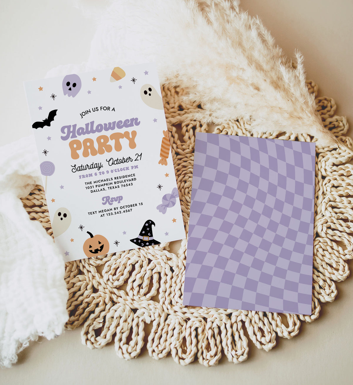 Purple and Orange Retro Halloween Party Invitation