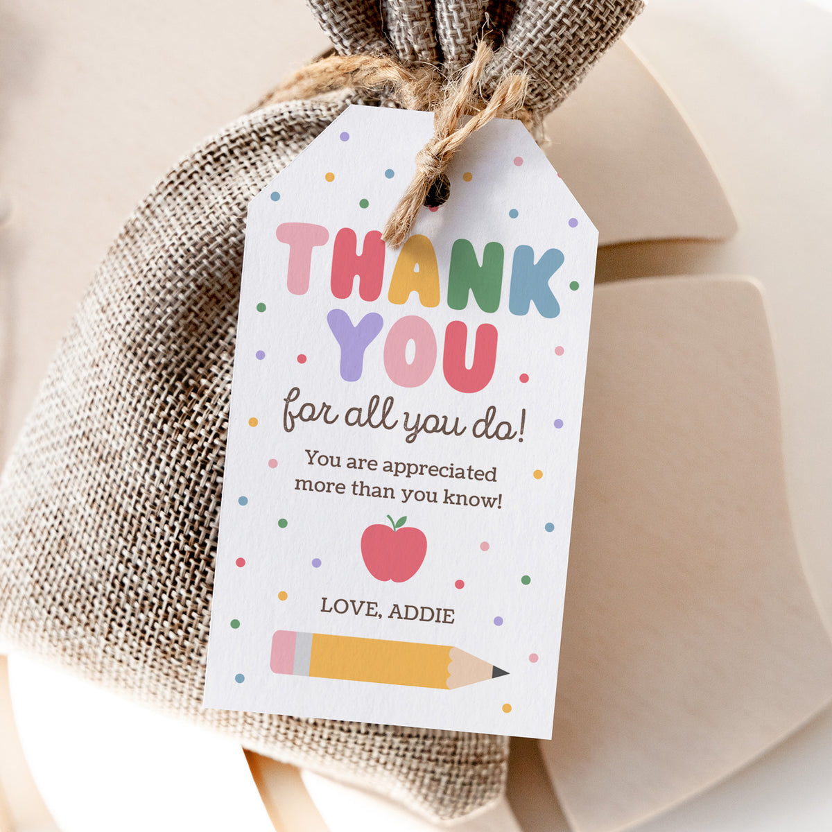 Pastel Rainbow Teacher Appreciation Tag Template