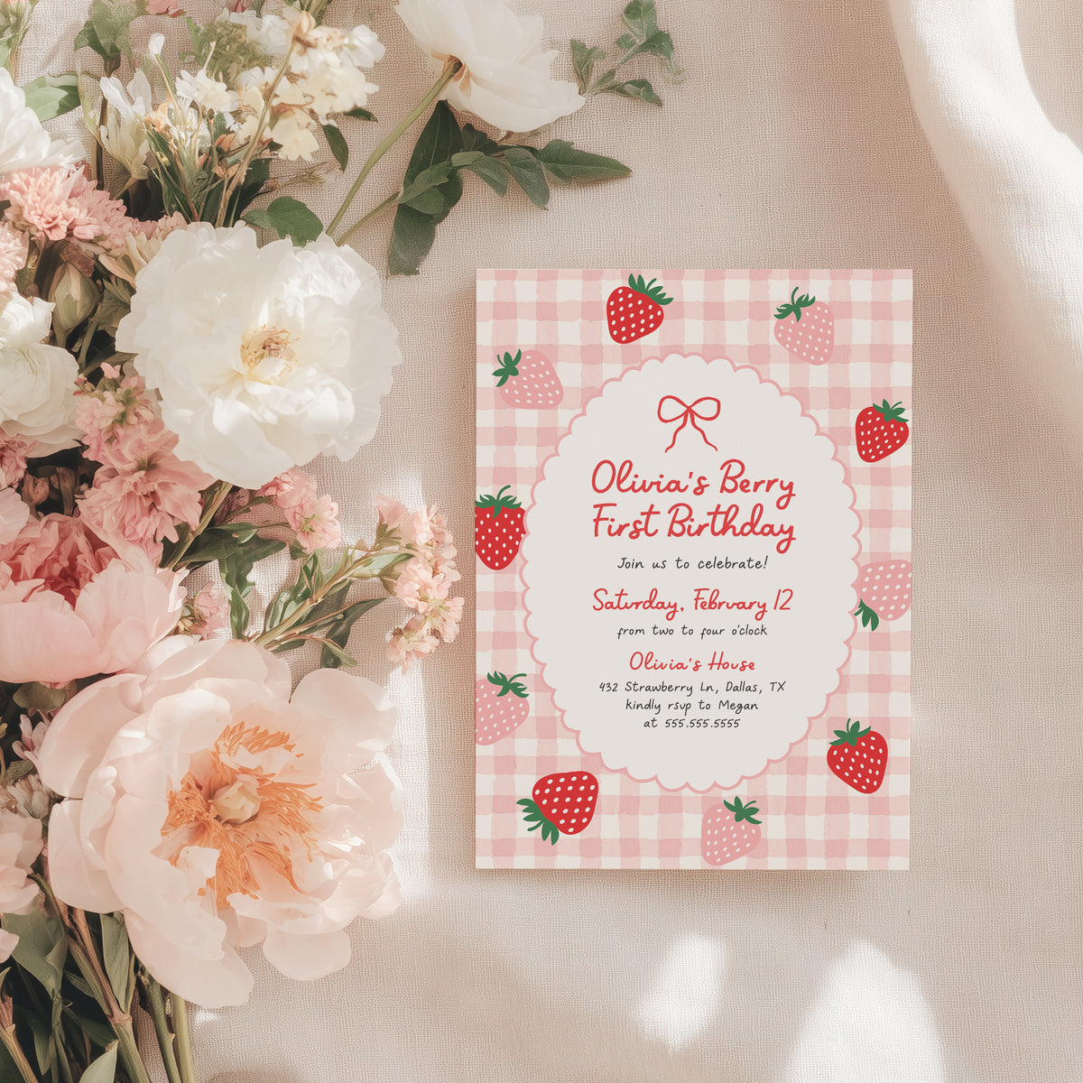 Strawberry First Birthday Invitation