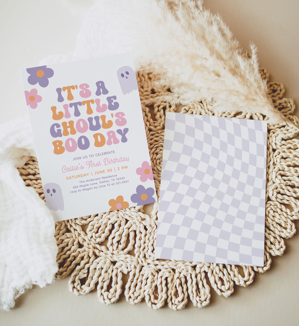 Retro Daisy Little Ghoul's Boo Day Birthday Invitation