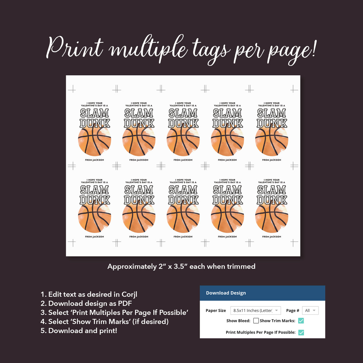 Basketball Valentine's Tag Template