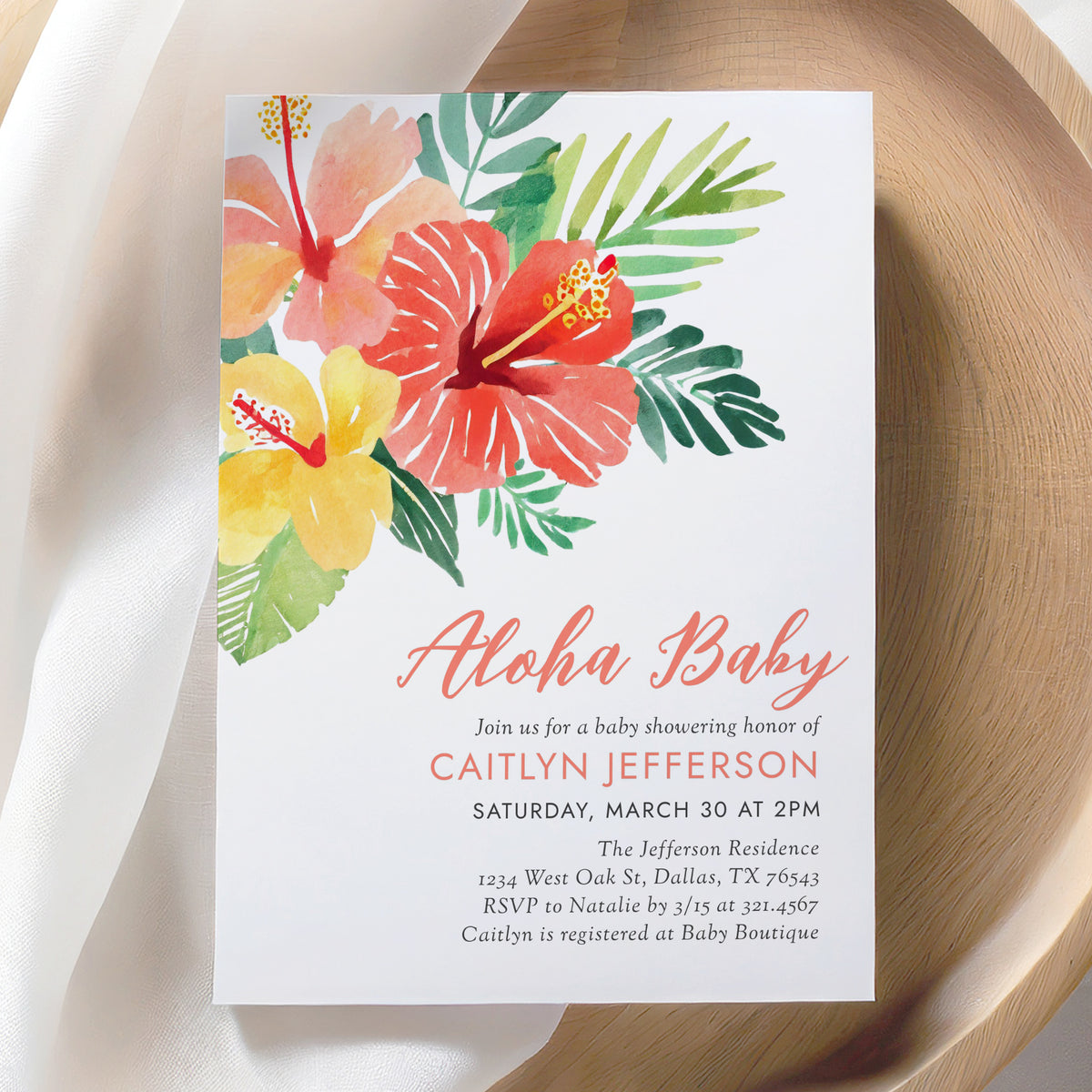 Tropical Hibiscus Baby Shower Invitation