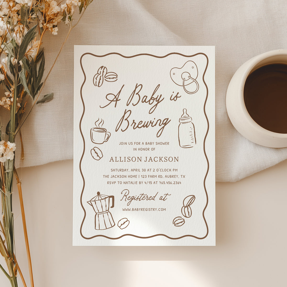 Hand Drawn Frame Coffee Baby Shower Invitation