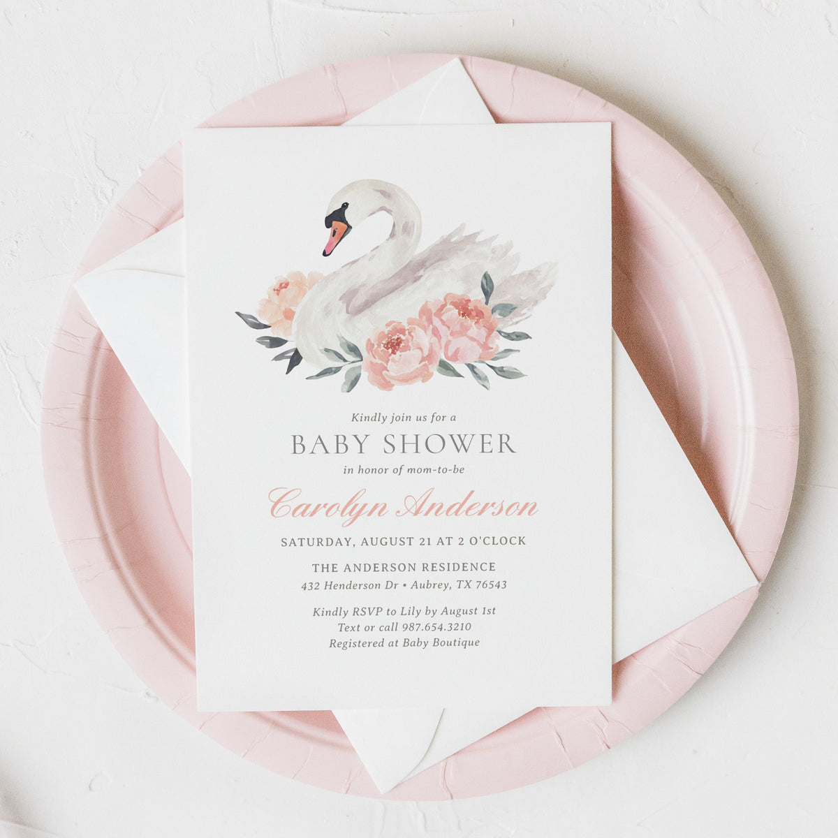 Floral Swan Baby Shower Invitation