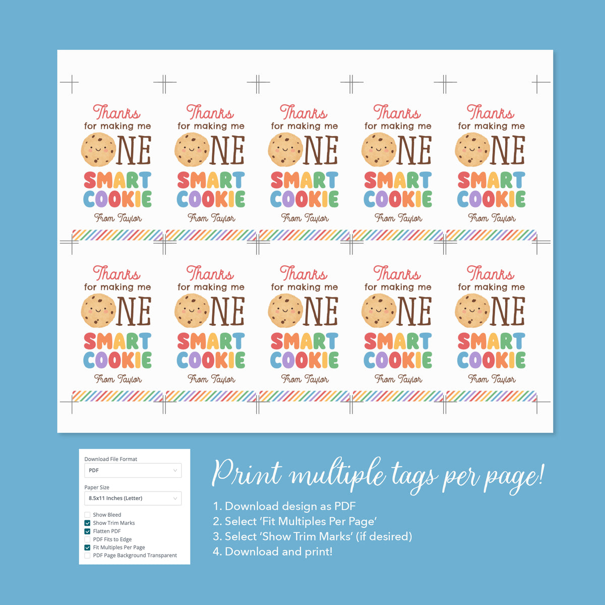 One Smart Cookie Teacher Appreciation Tag Template