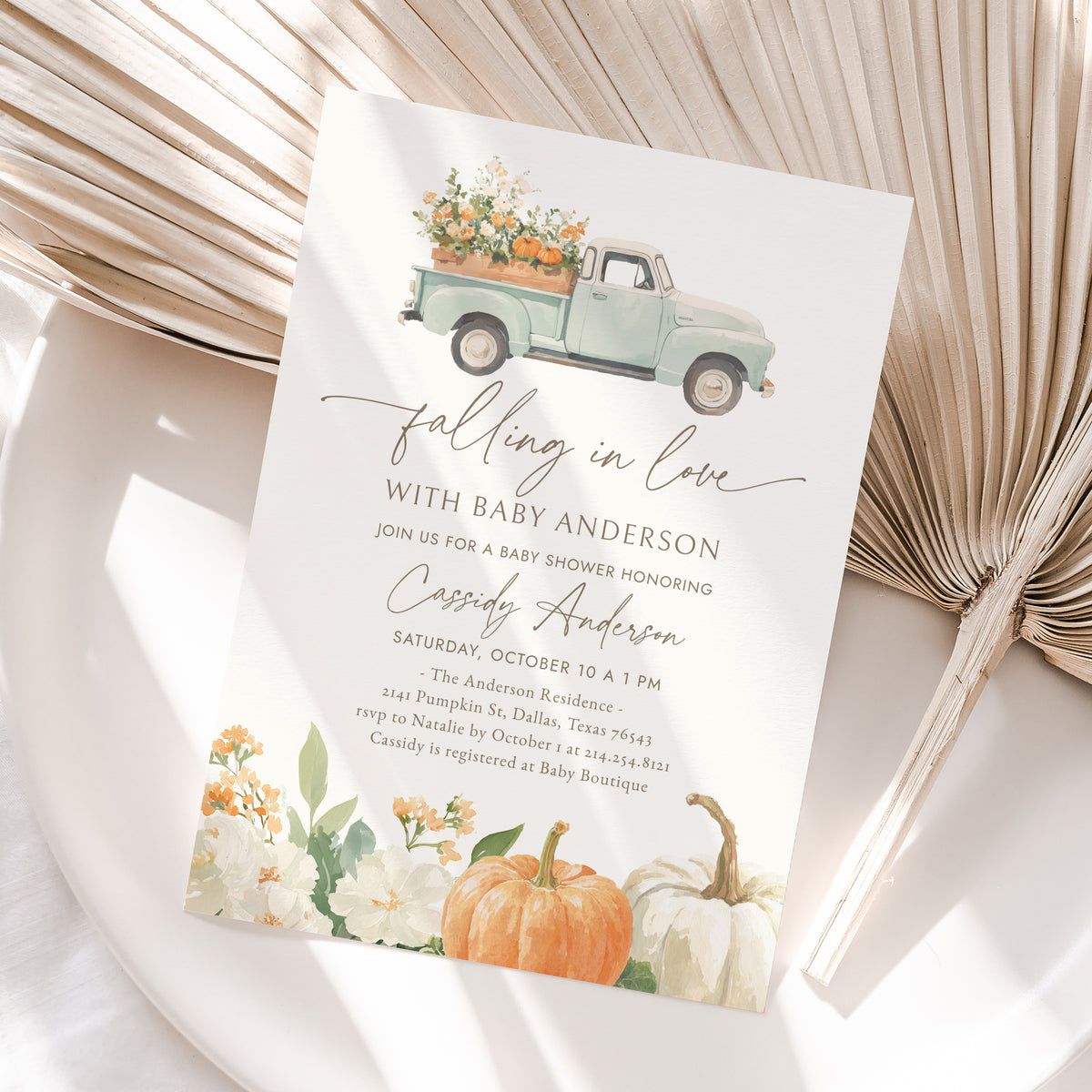 Falling in Love Vintage Truck Baby Shower Invitation