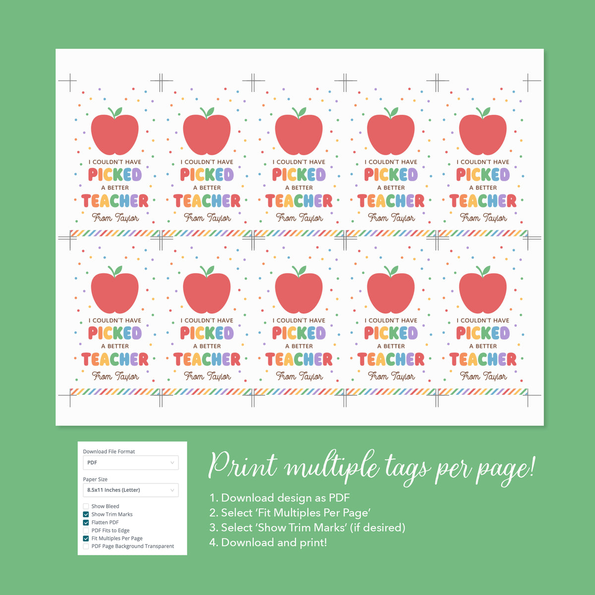 Apple Teacher Appreciation Tag Template