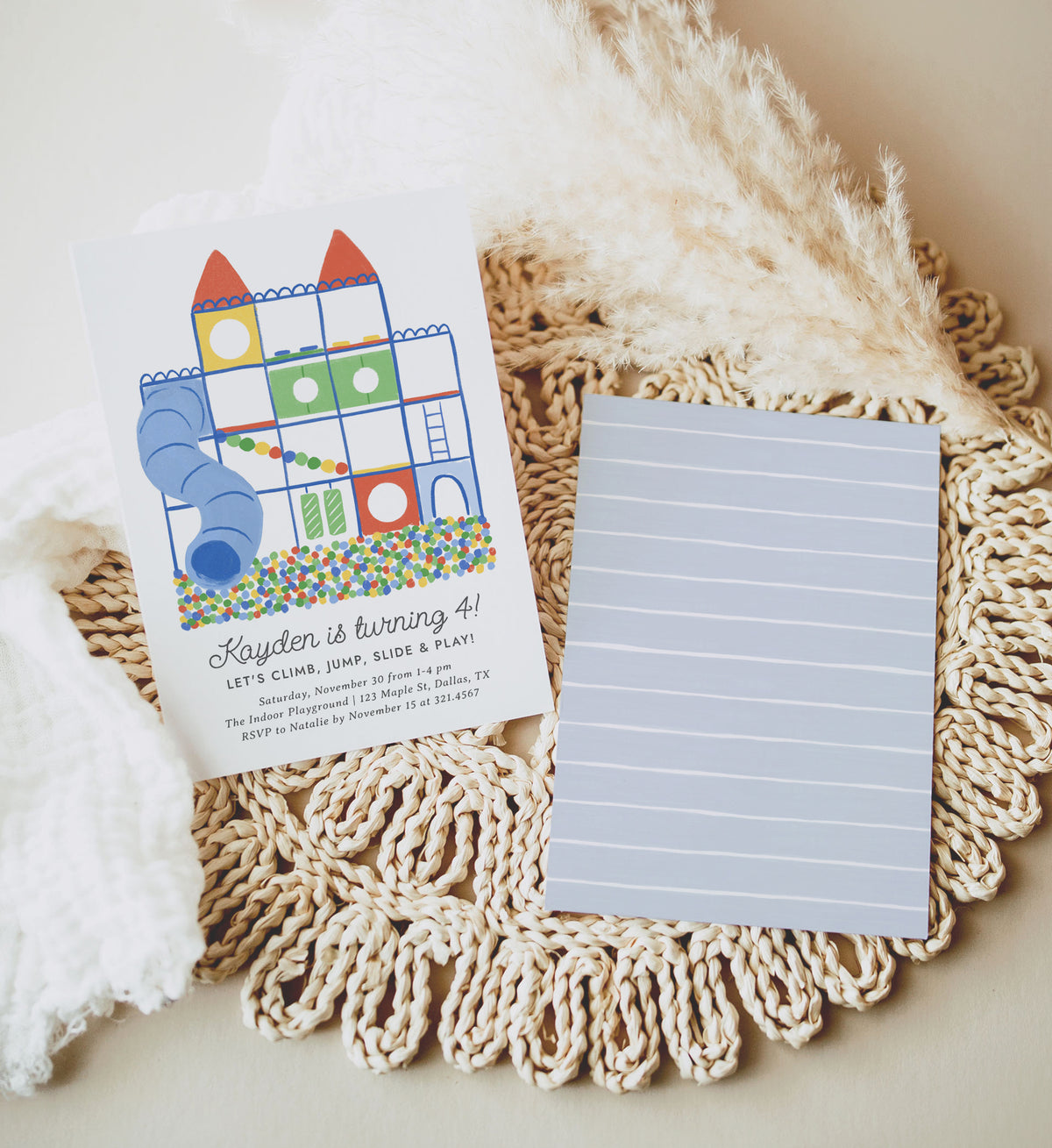 Rainbow Indoor Playground Birthday Invitation