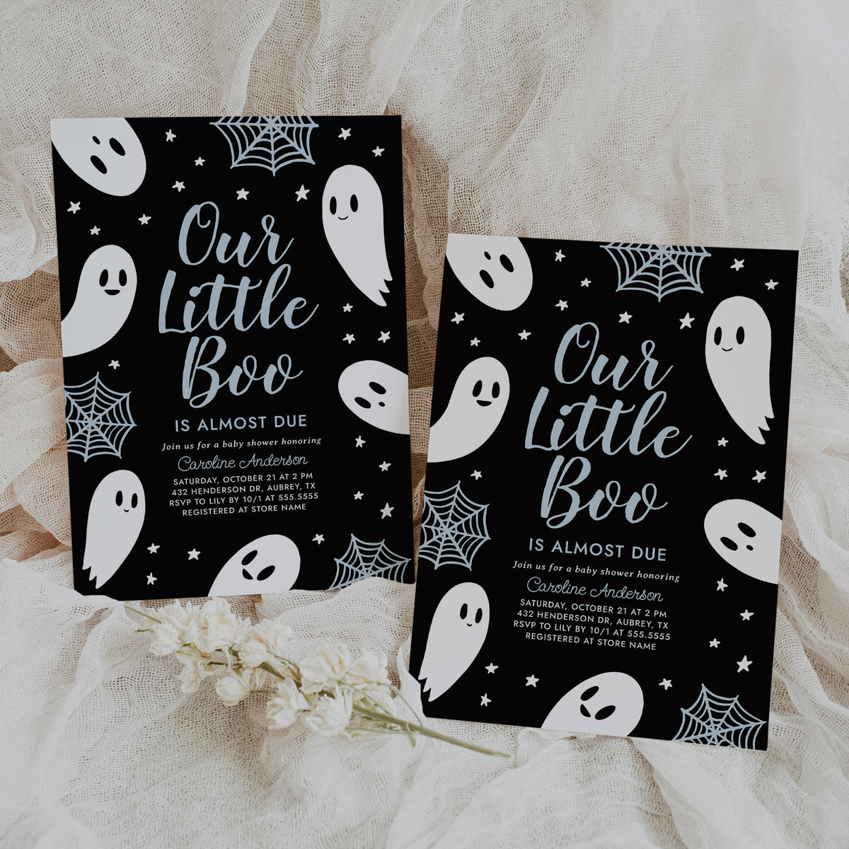 A Little Boo is Almost Due Baby Shower Invitation Template (Black & Blue)