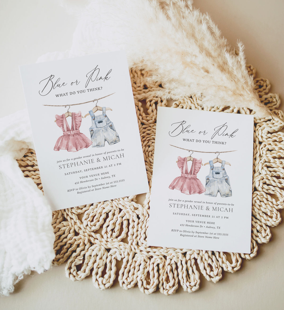 Editable Pink and Blue Baby Clothes Gender Reveal Invitation Template v2