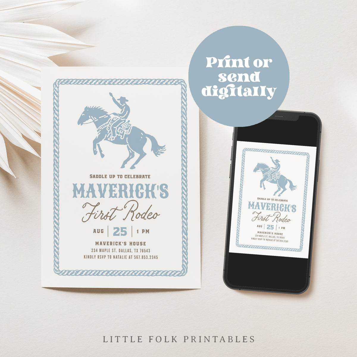 Blue First Rodeo Birthday Invitation