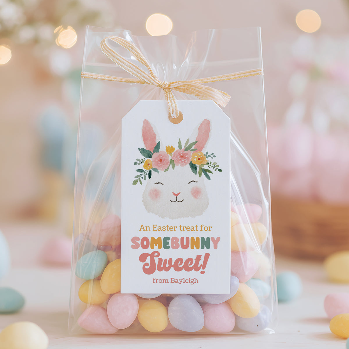 Flower Crown Bunny Easter Tag