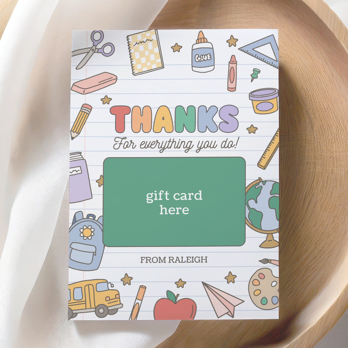 Retro School Supplies Teacher Gift Card Holder