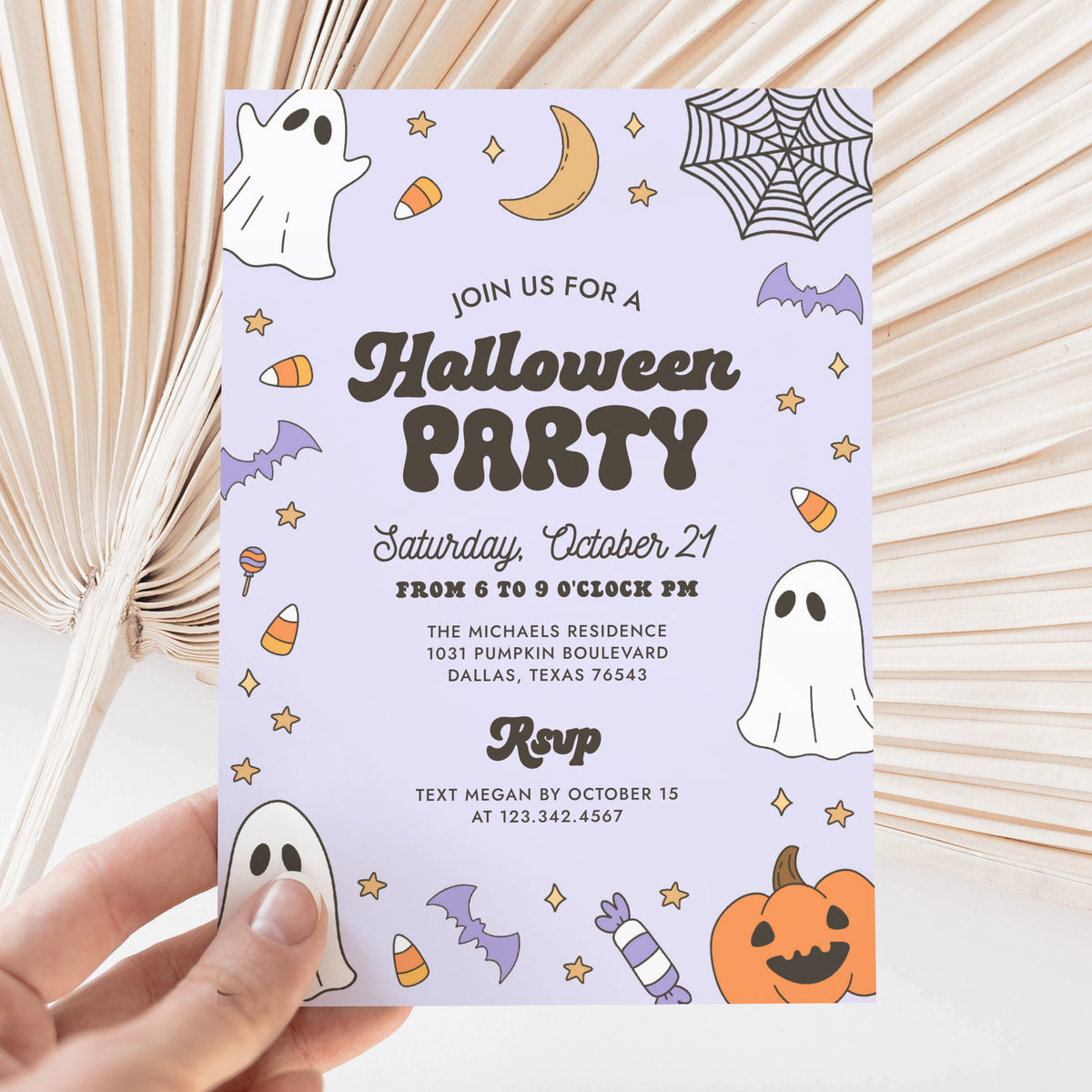 Retro Purple Halloween Party Invitation