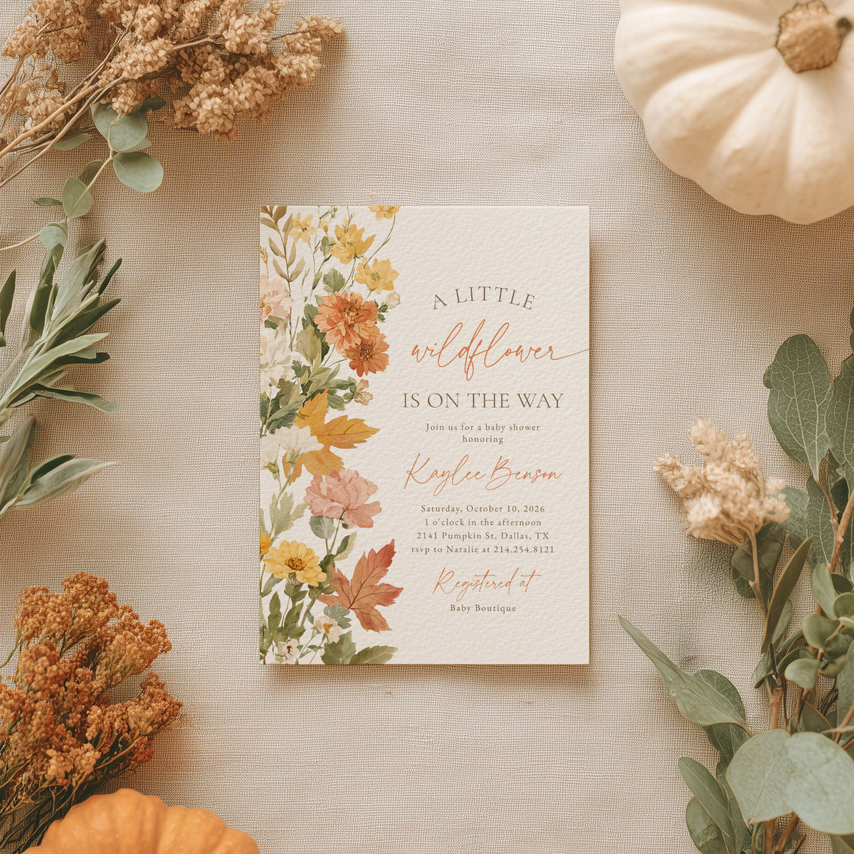 Fall Wildflower Baby Shower Invitation