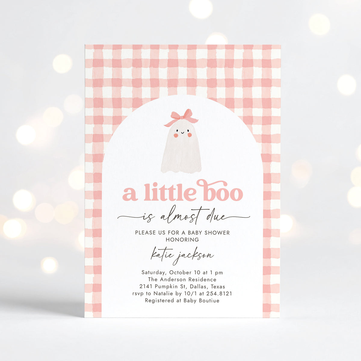 Little Boo Pink Gingham Baby Shower Invitation