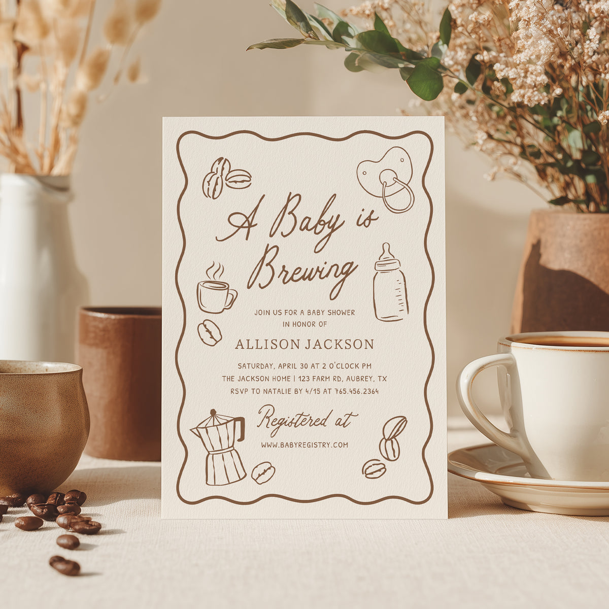 Hand Drawn Frame Coffee Baby Shower Invitation