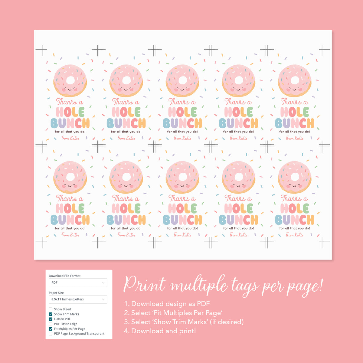 Thanks a Hole Bunch Donut Teacher Appreciation Tag Template