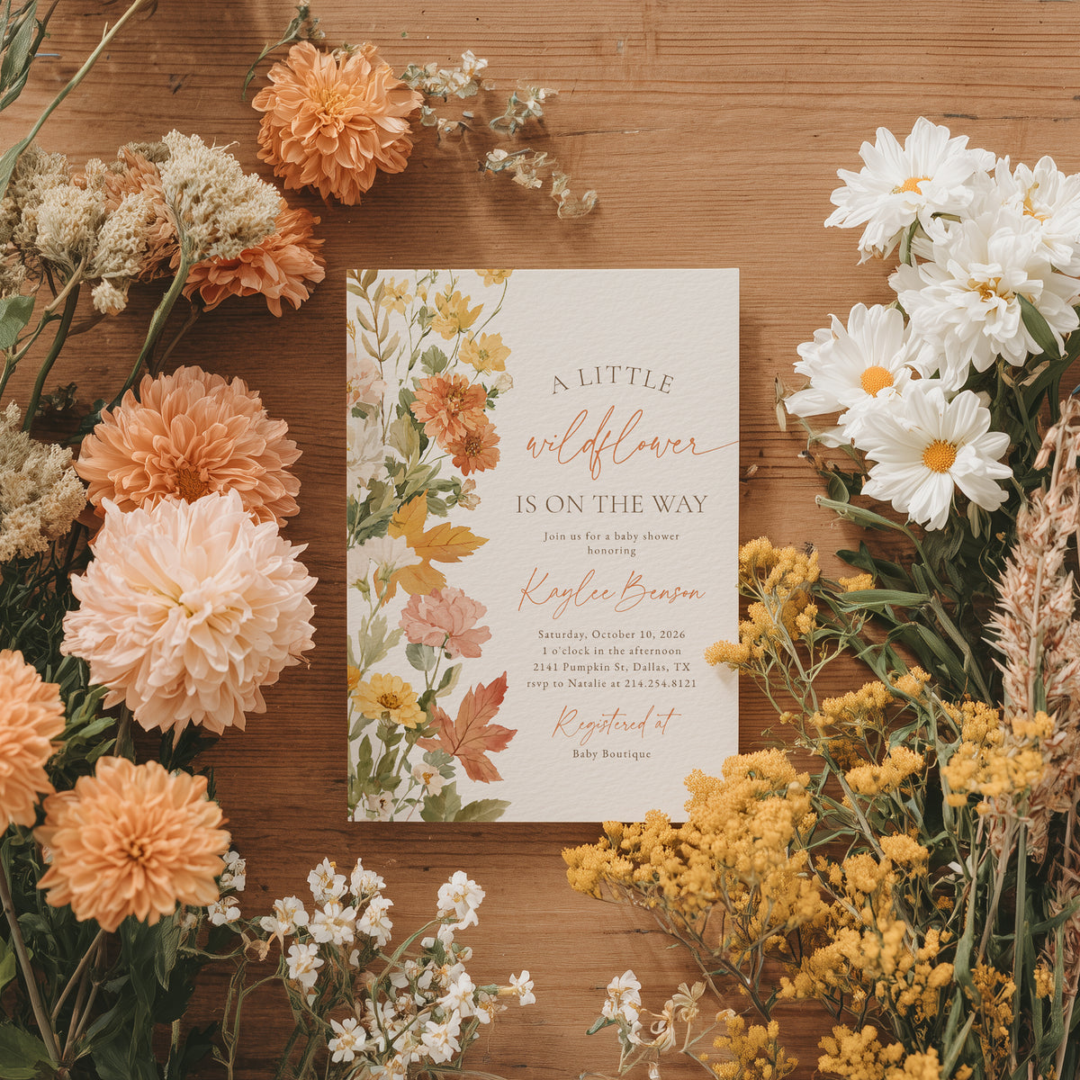 Fall Wildflower Baby Shower Invitation