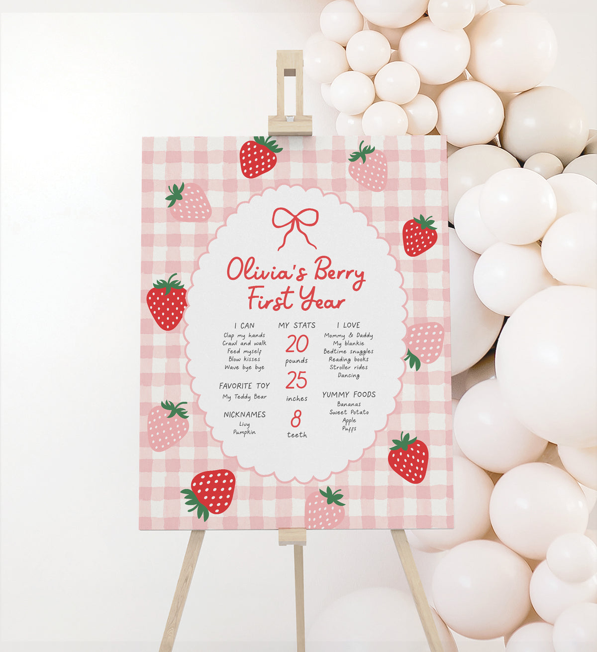 Strawberry First Birthday Milestone Sign