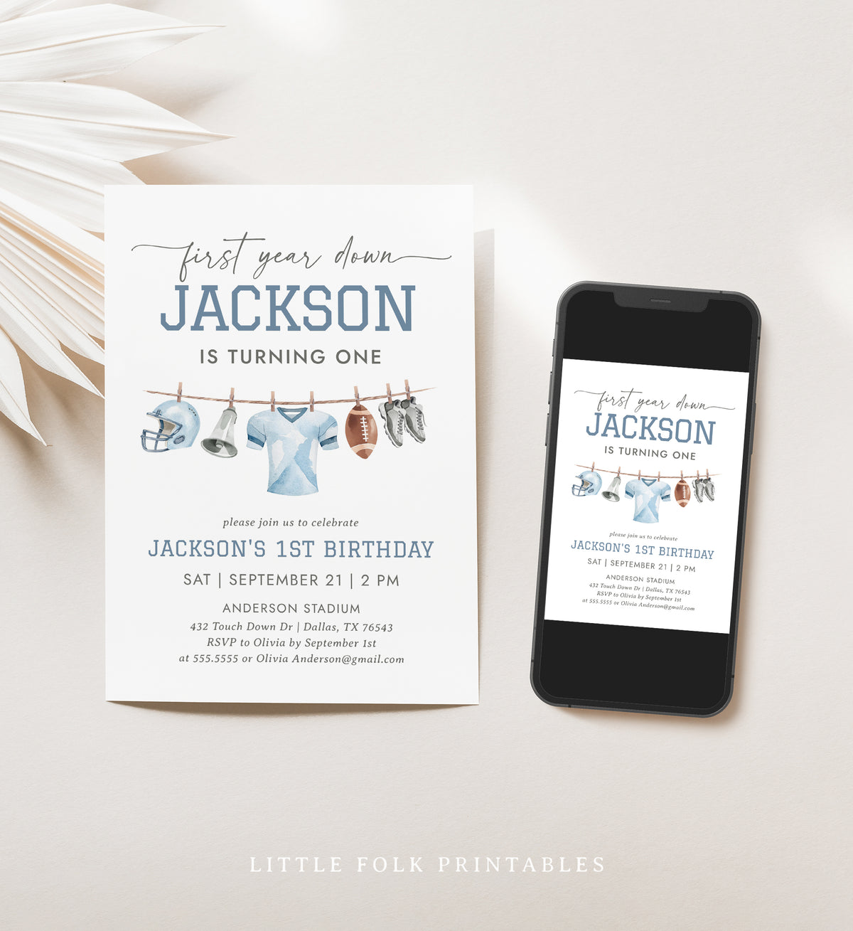 Football Clothesline Birthday Invitation Template