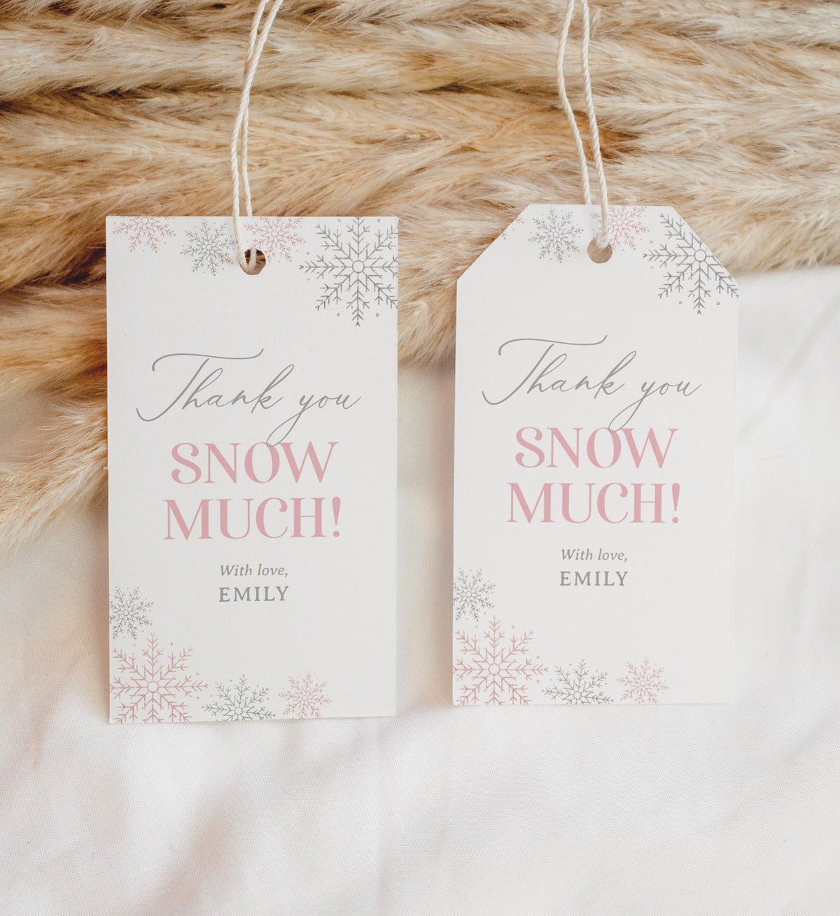 Editable Pink Snowflake Birthday Favor Tag Template