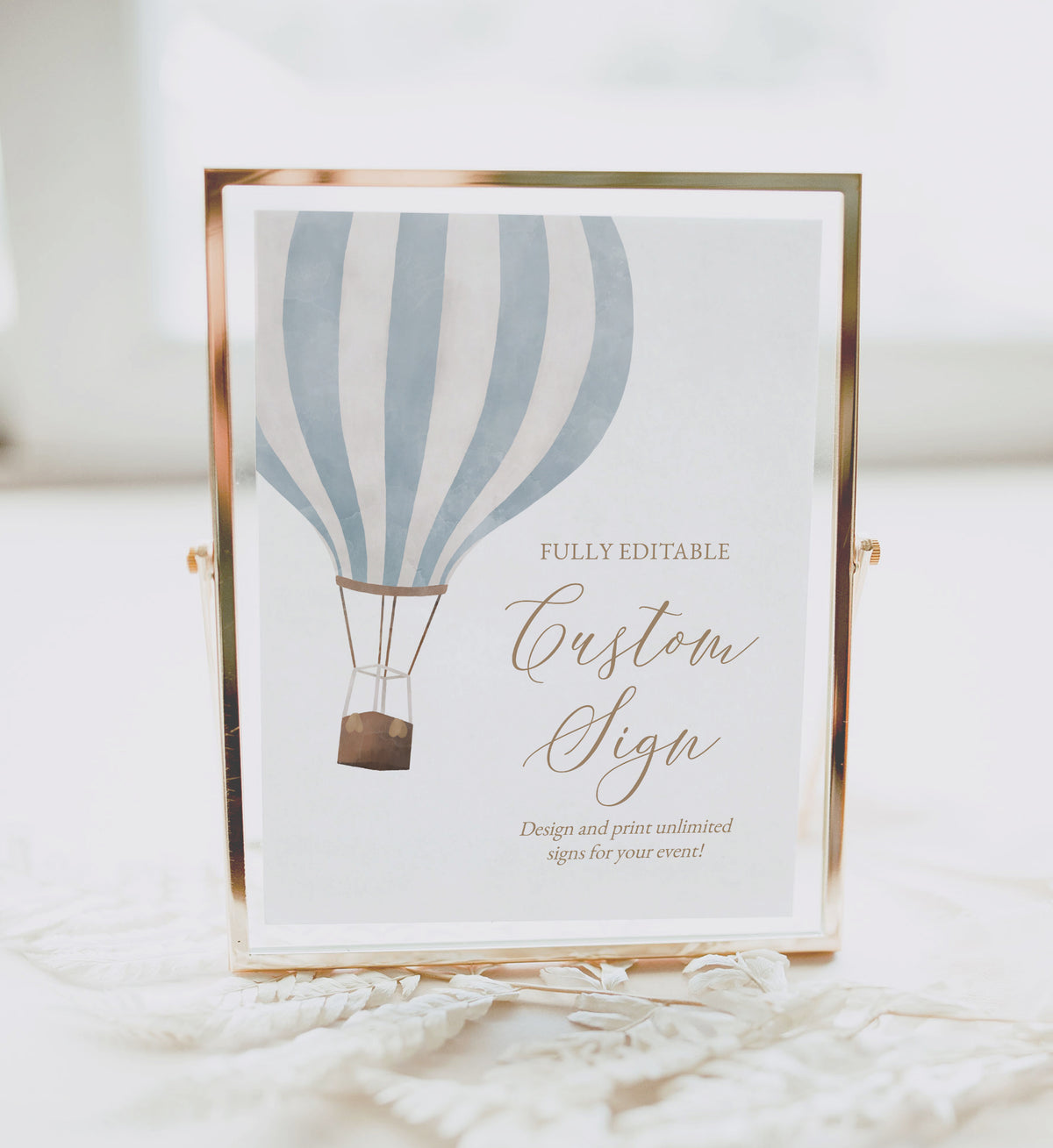 Editable Blue Hot Air Balloon Baby Shower Custom Sign Template