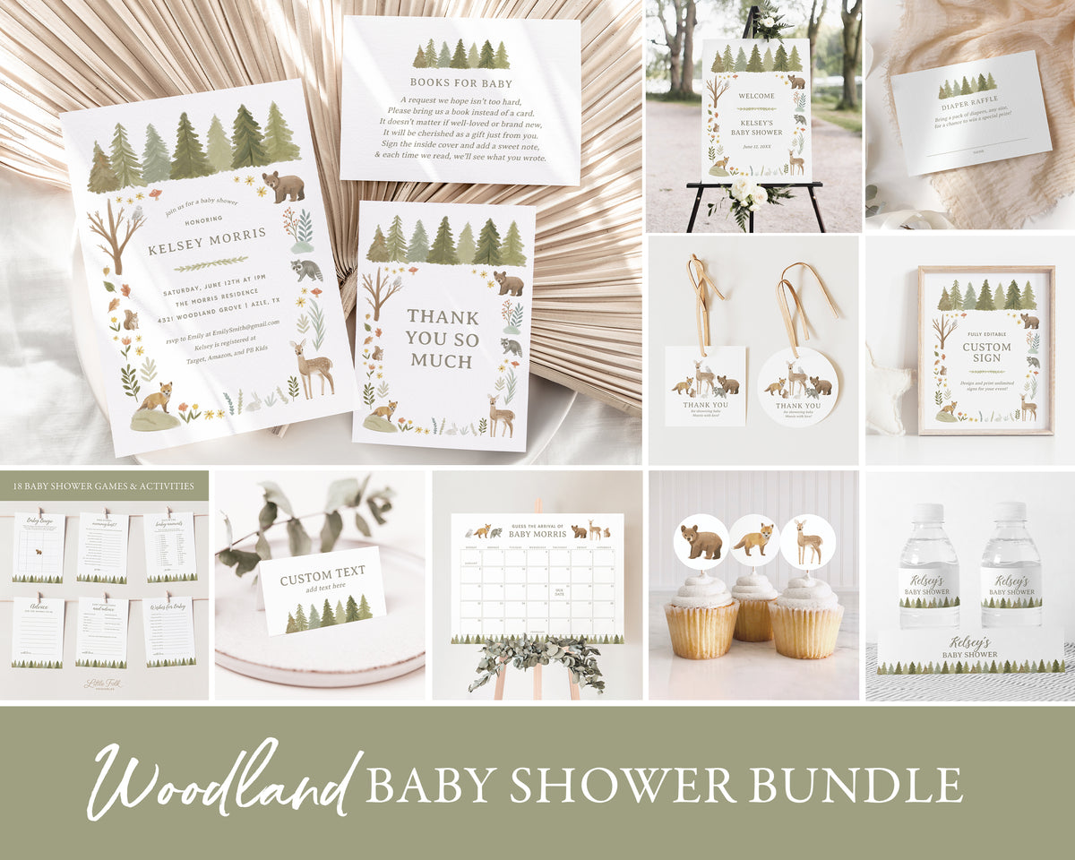 Editable Woodland Baby Shower Invitation Bundle