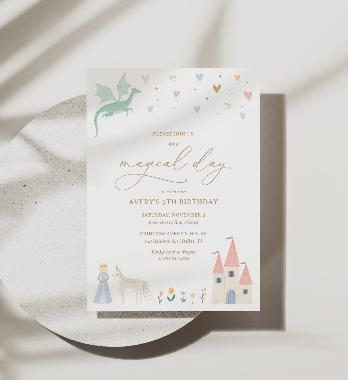 Editable Princess Dragon Birthday Party Invitation Template