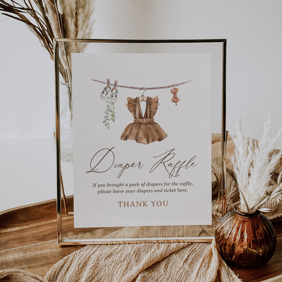 Boho Girl Baby Clothes Diaper Raffle Ticket Template
