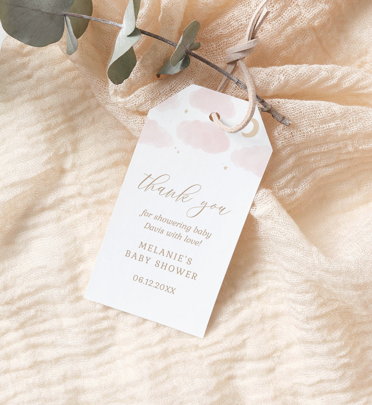 Editable Pink Moon and Stars Baby Shower Favor Tag Template