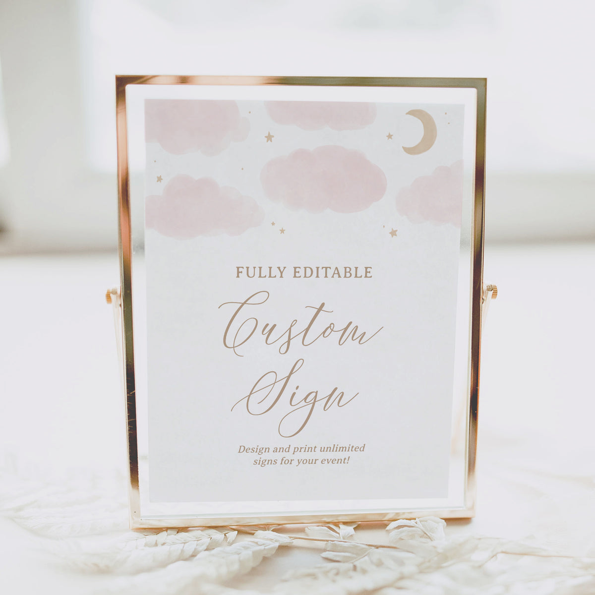 Editable Pink Moon and Stars Baby Shower Custom Sign Template