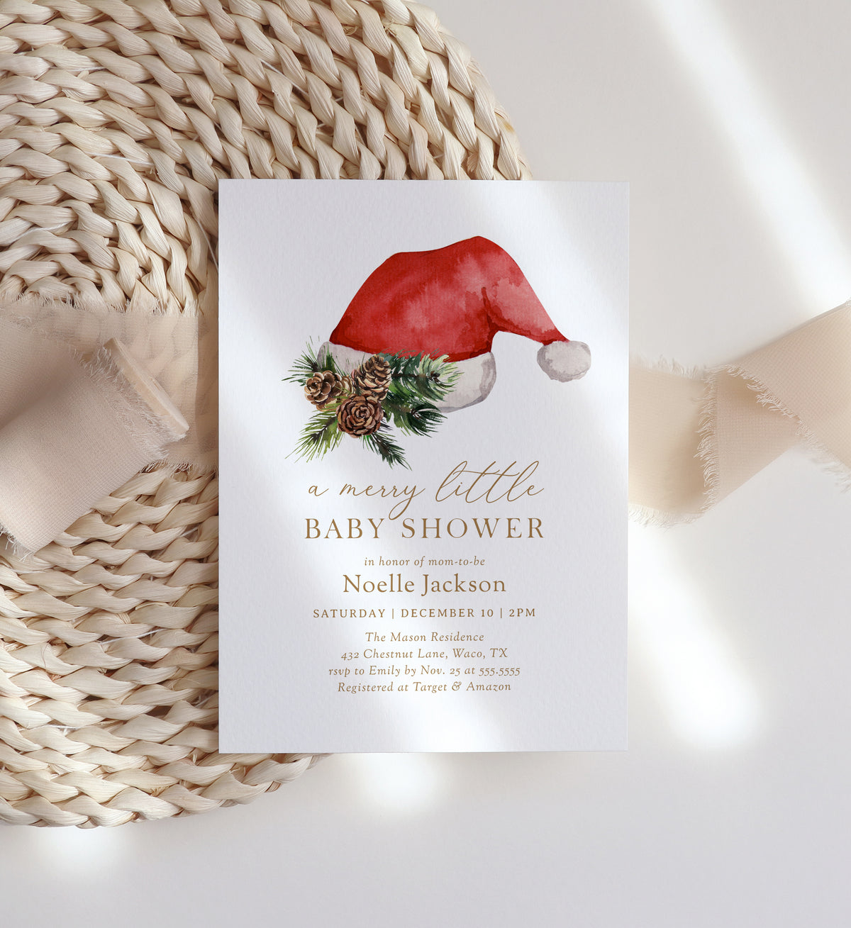 Santa Hat Baby Shower Invitation