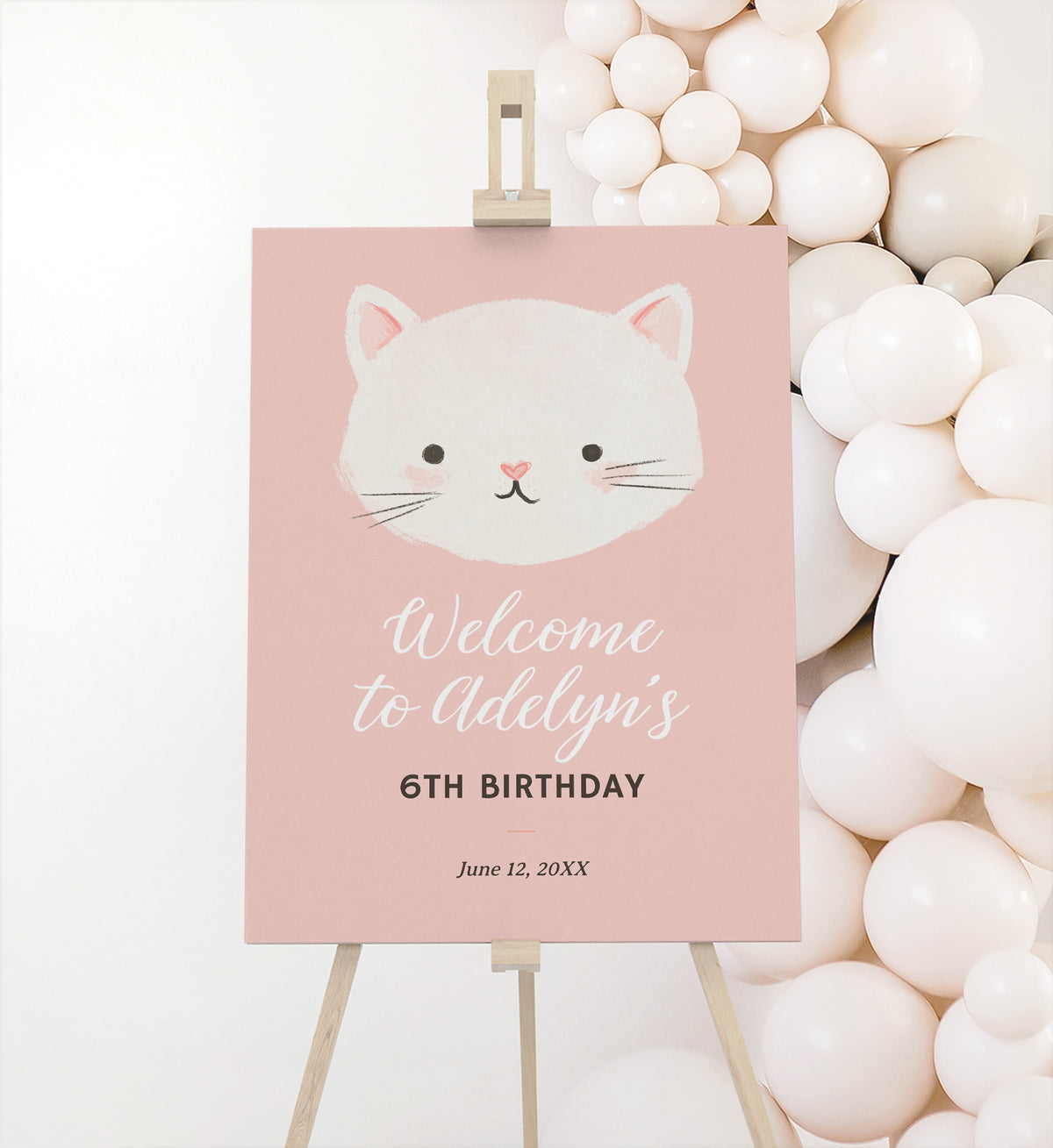 Editable Kitten Birthday Welcome Sign Template
