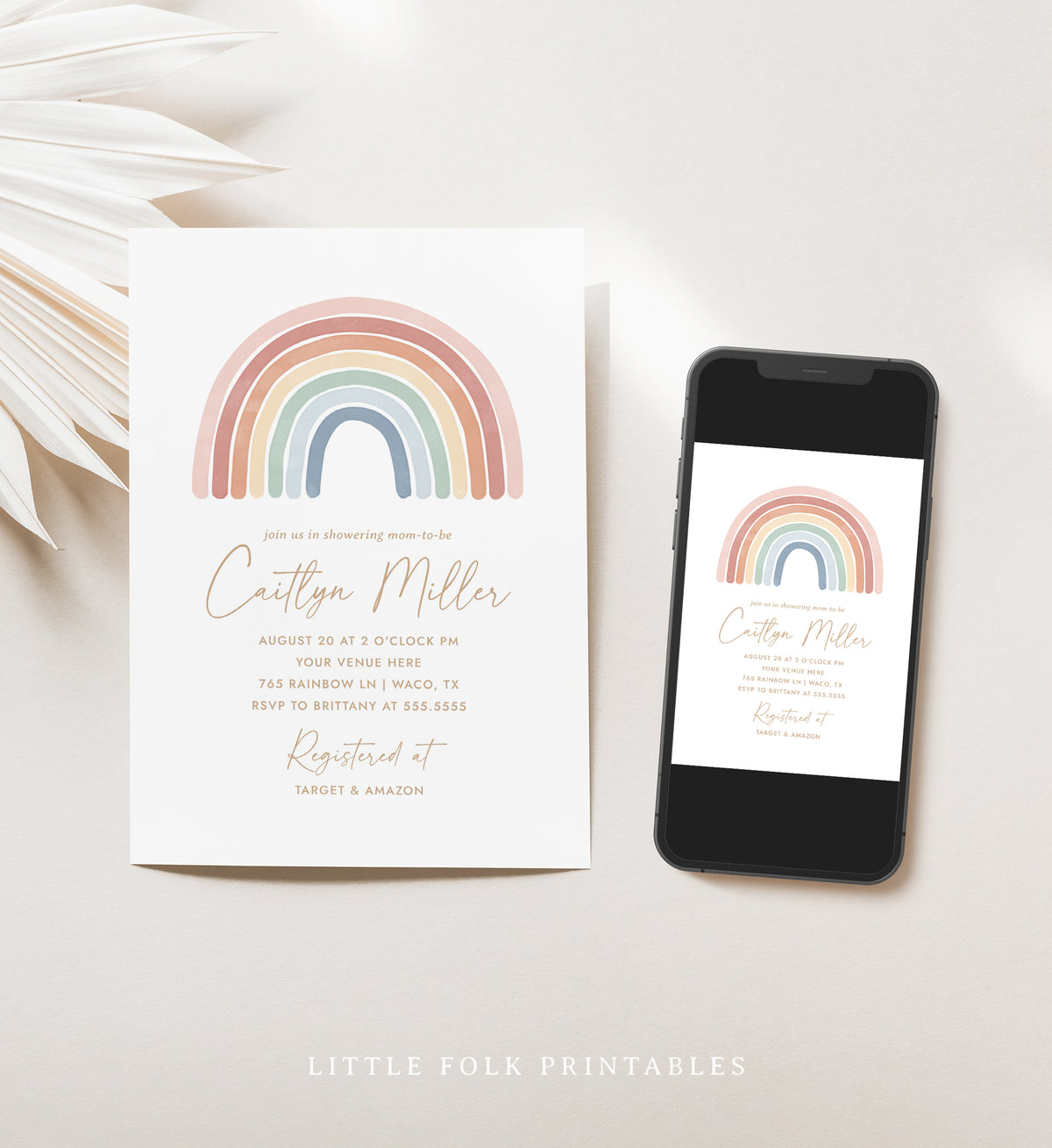 Editable Rainbow Baby Shower Invitation Template