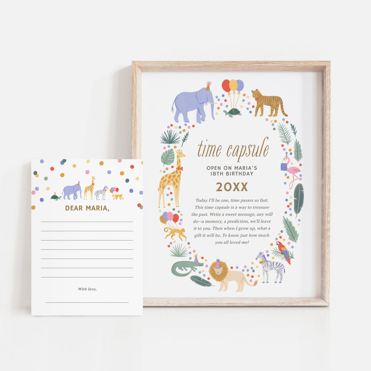 Editable Safari Animals Birthday Time Capsule Template