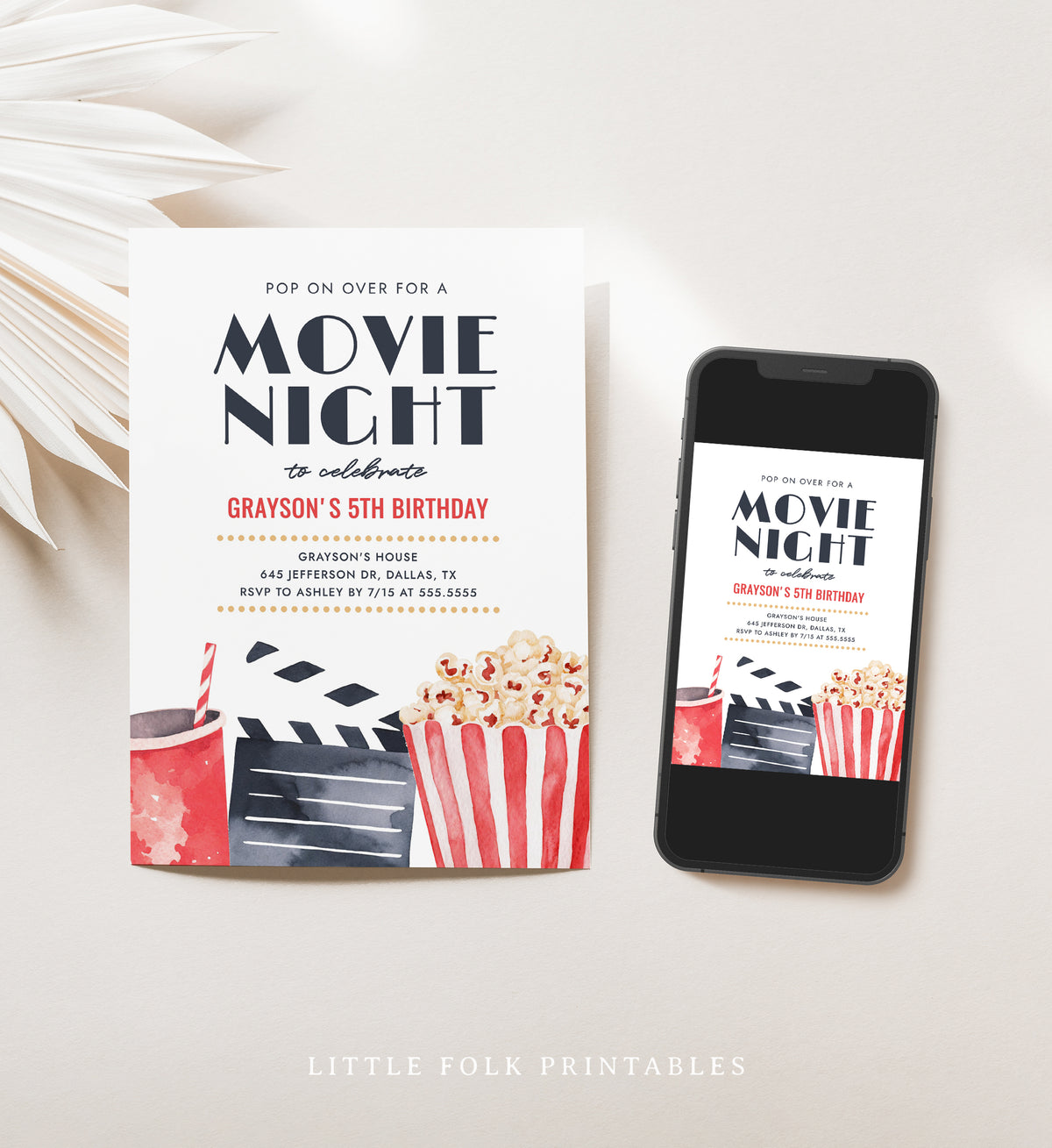 Editable Movie Night Birthday Invitation Template