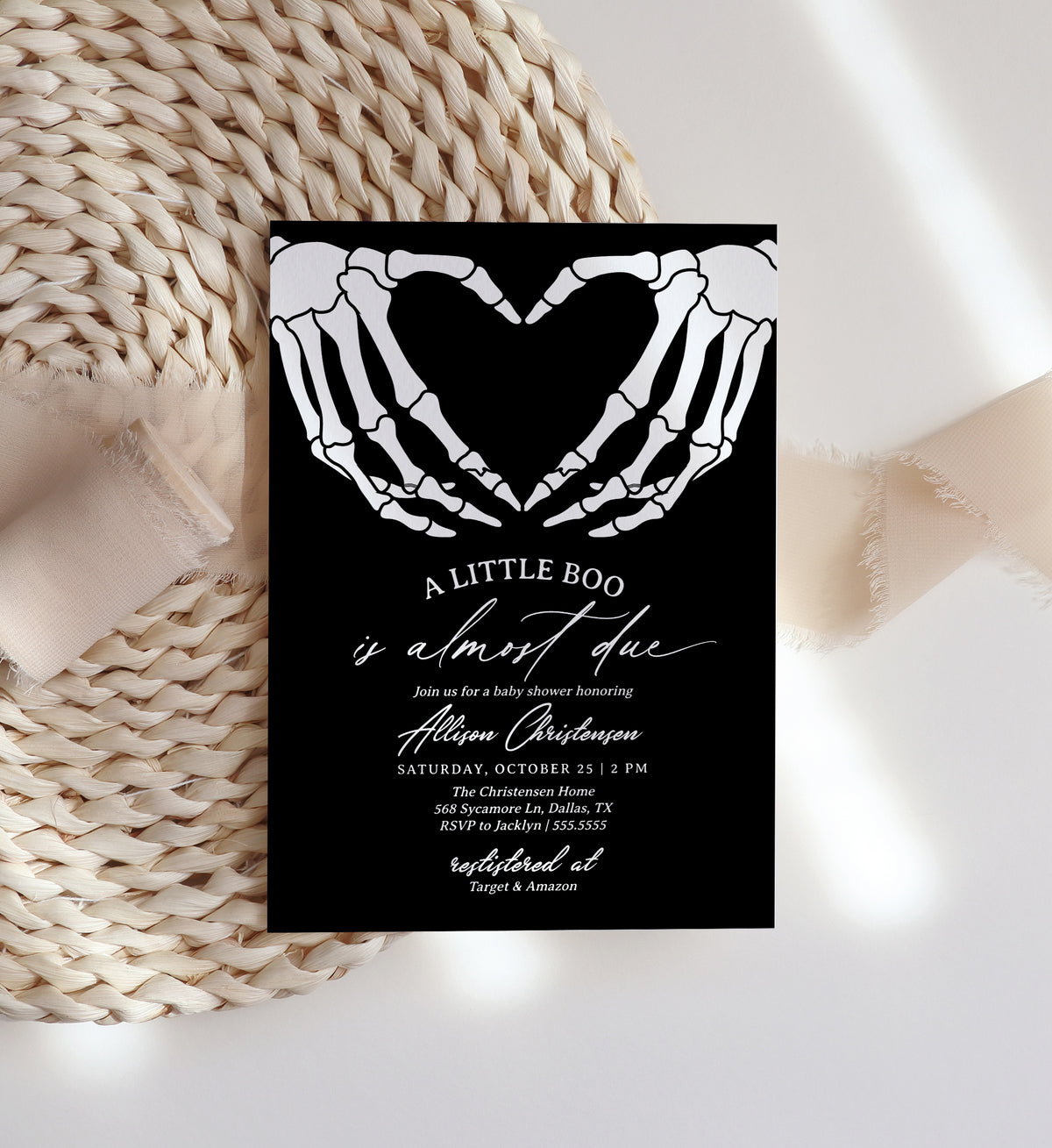 Little Boo Halloween Skeleton Baby Shower Invitation