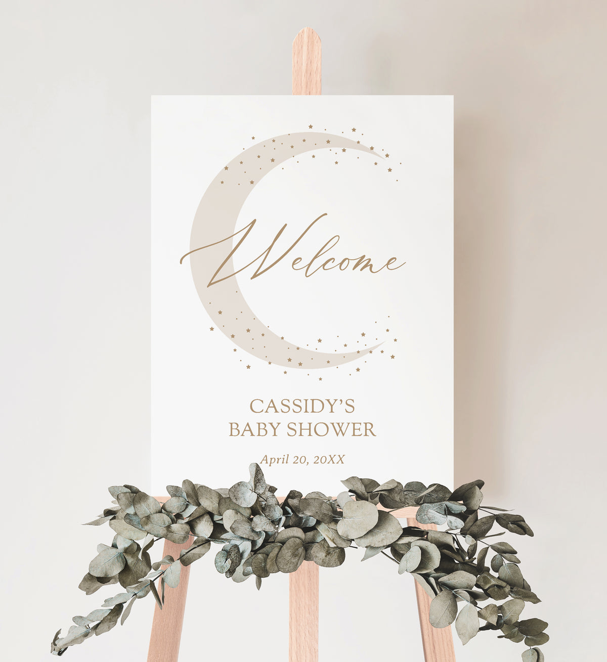 Editable Neutral Over the Moon Baby Shower Welcome Sign Template