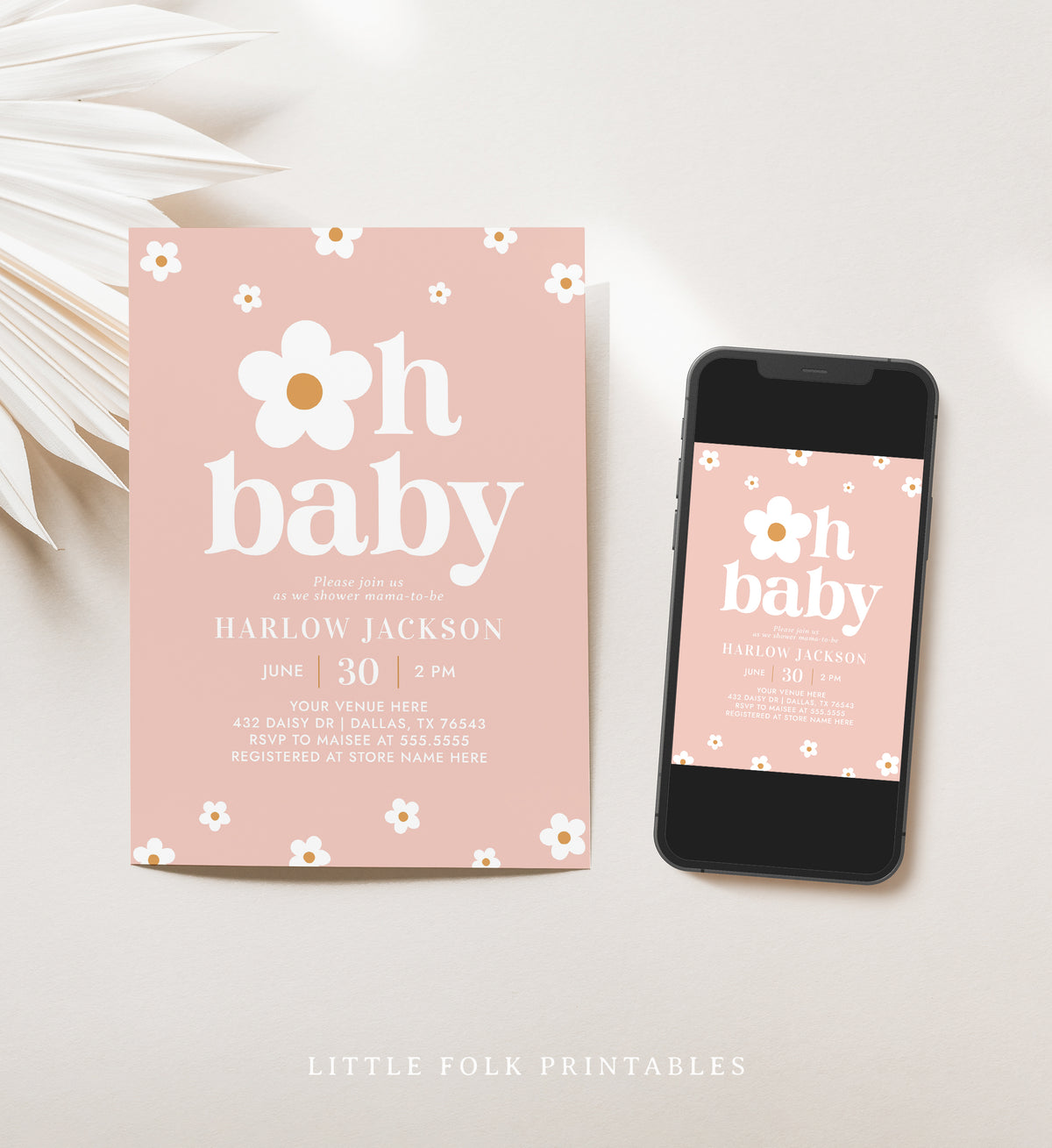 Pink Daisy Baby Shower Invitation