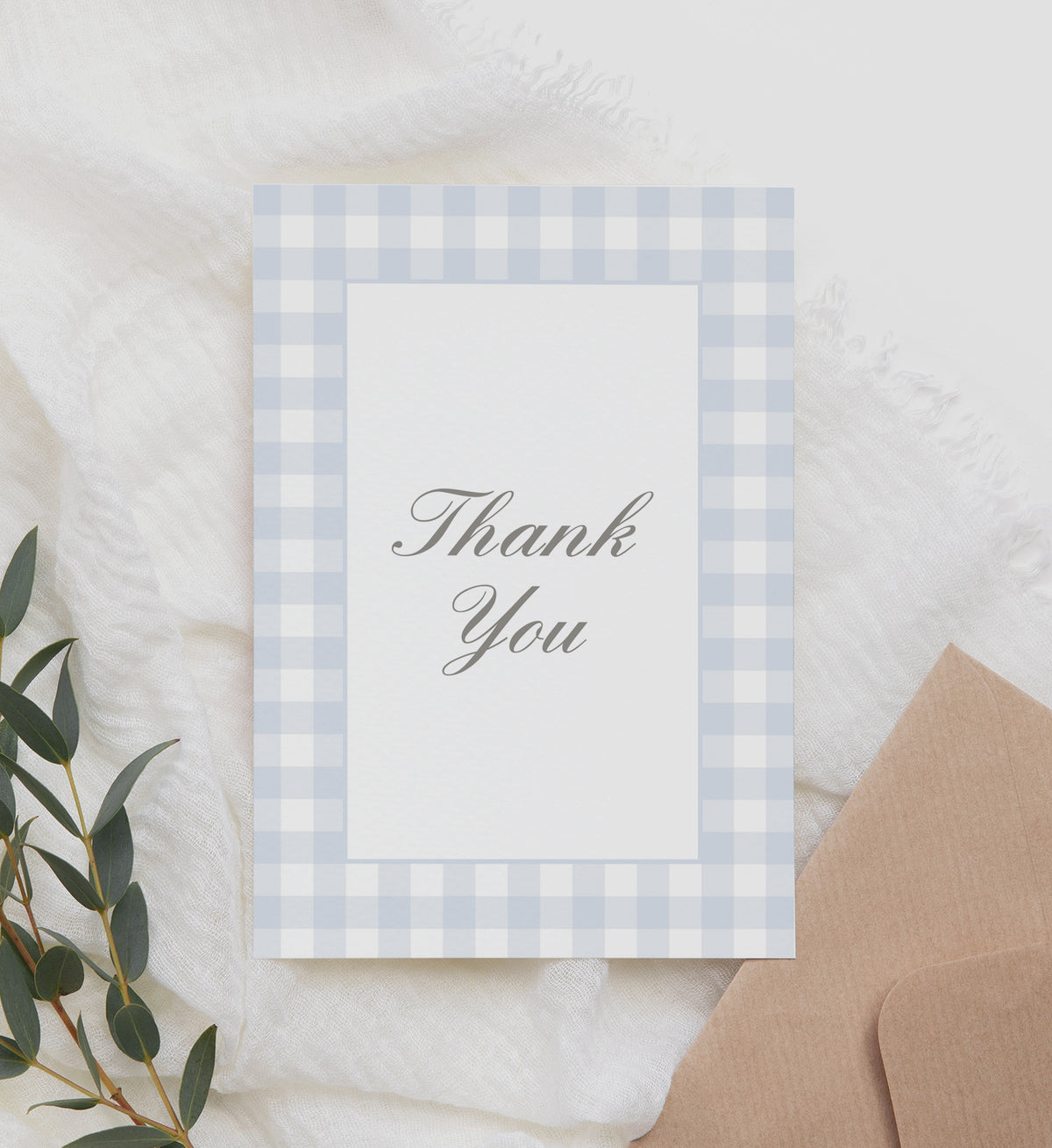 Editable Blue Gingham Baby Shower Invitation Suite Template - Set of 4