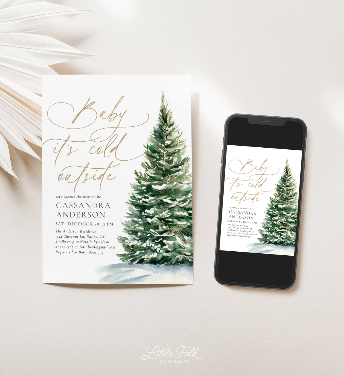 Editable Winter Christmas Tree Baby Shower Template