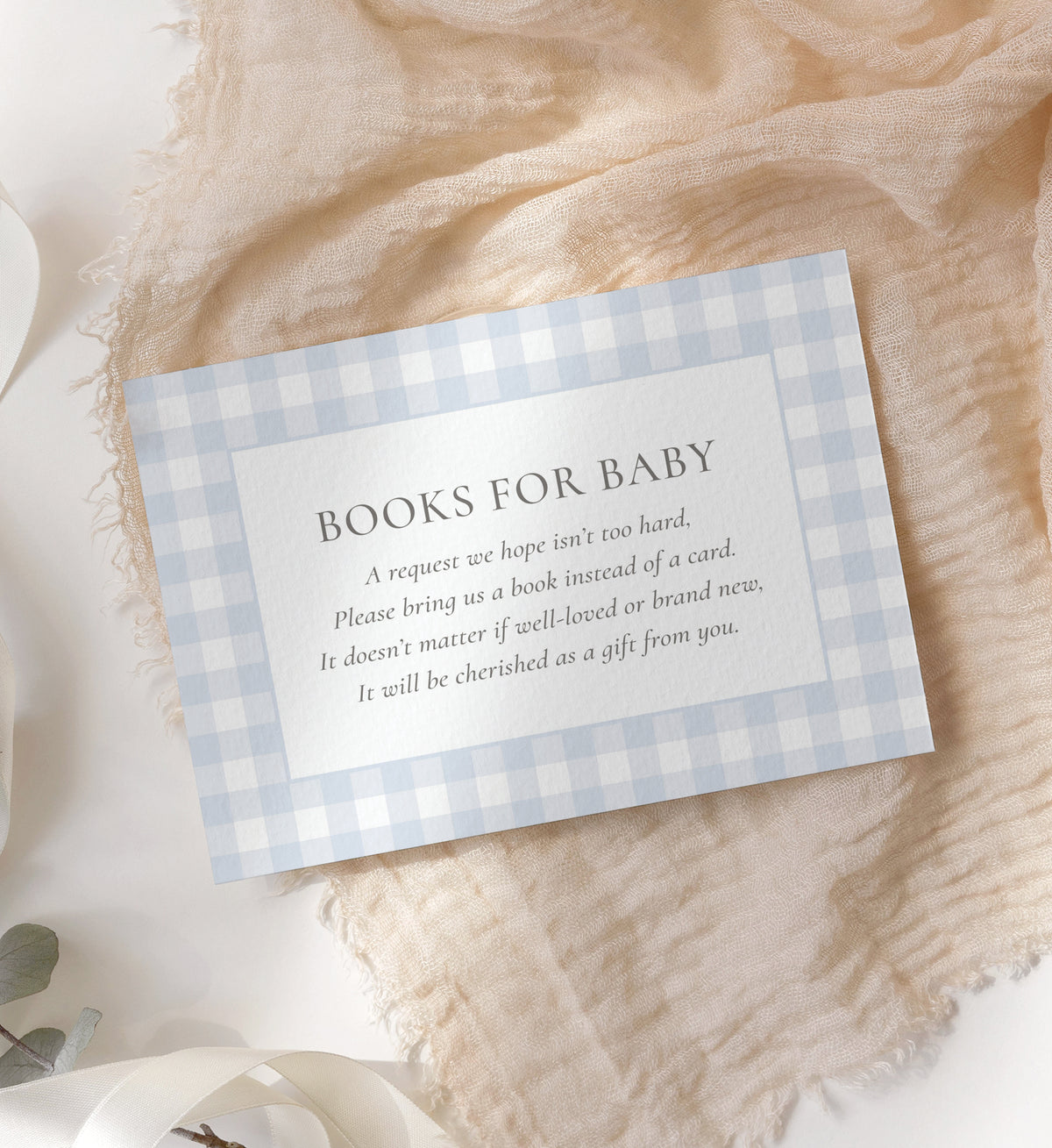 Editable Blue Gingham Baby Shower Books for Baby Template