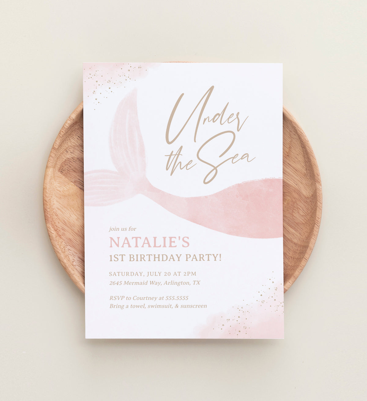 Pink Mermaid Birthday Invitation (Under the Sea)