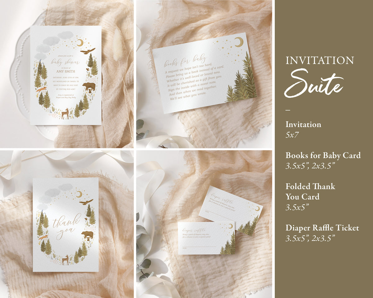 Editable Woodland Baby Shower Invitation Bundle