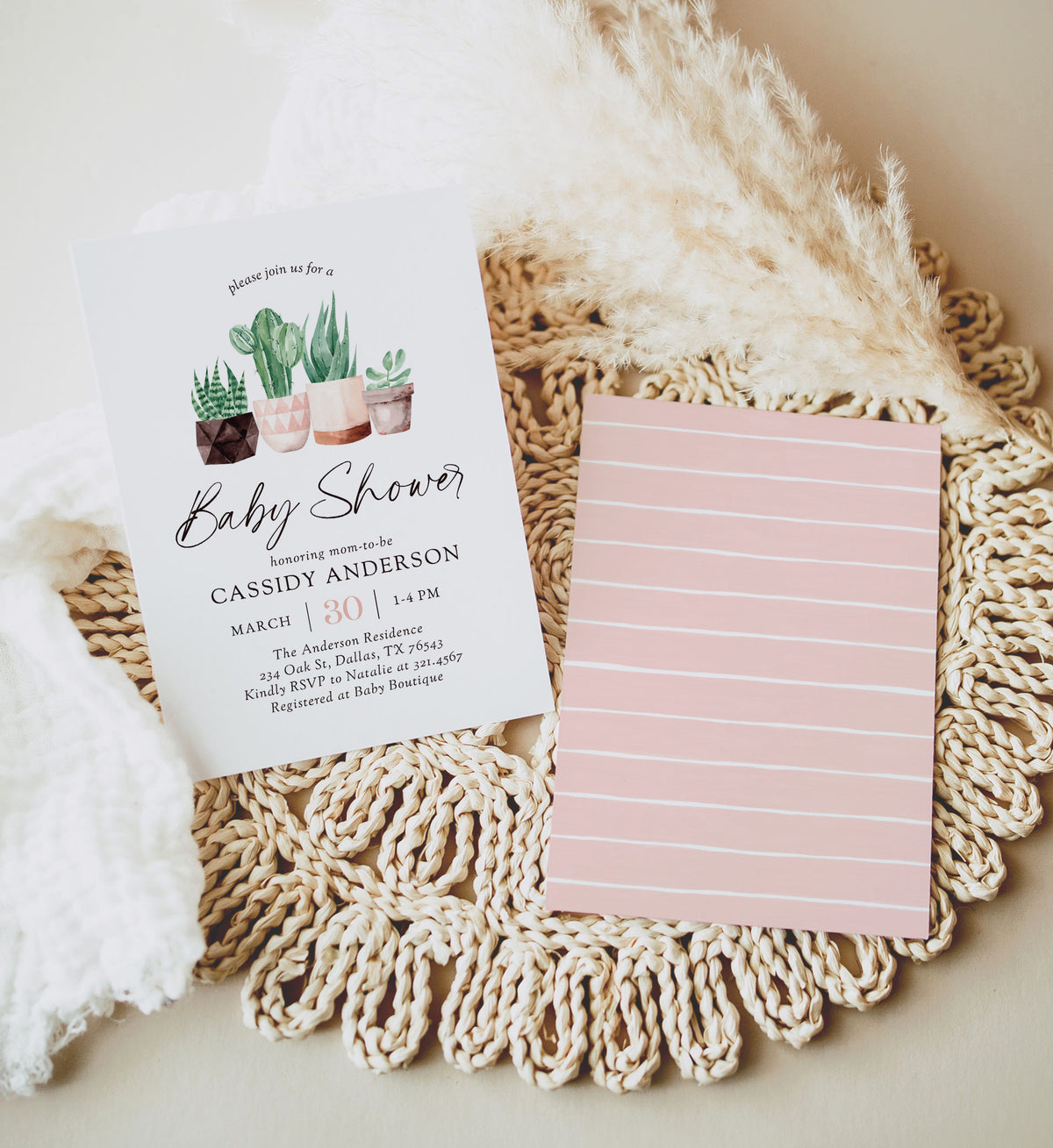 Potted Cactus Baby Shower Invitation Template