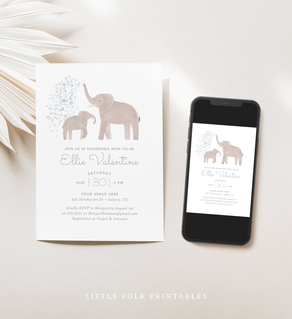 Mom and Baby Elephant Baby Shower Invitation